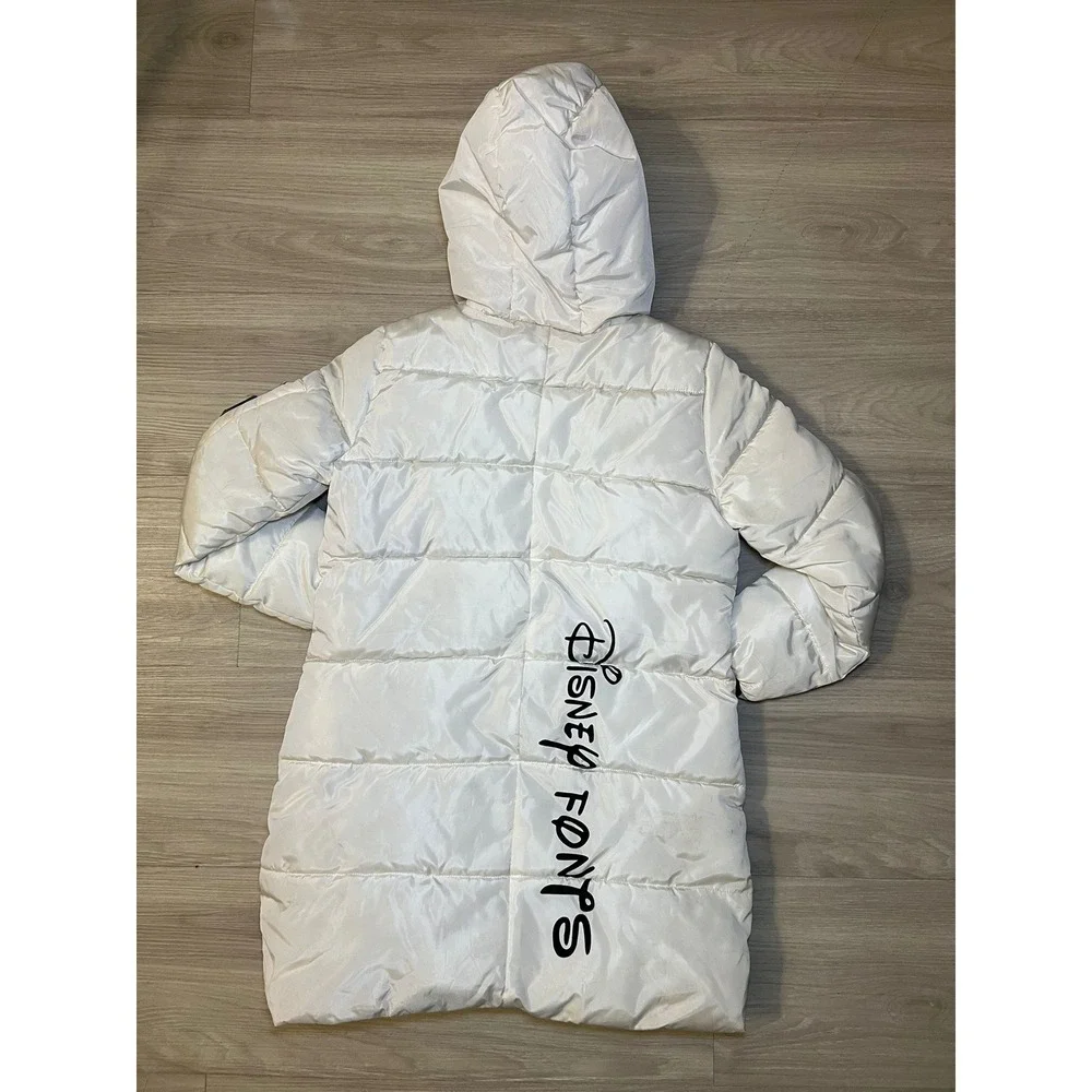 YYACHU Long Puffer Coat Womens M White Hooded Quilted Zip Front Winter Jacket